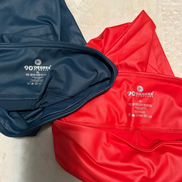 Bundle of 2- 90 Degree by Reflex Shiny Red & Blue Leggings. Size XL - Picture 2 of 6